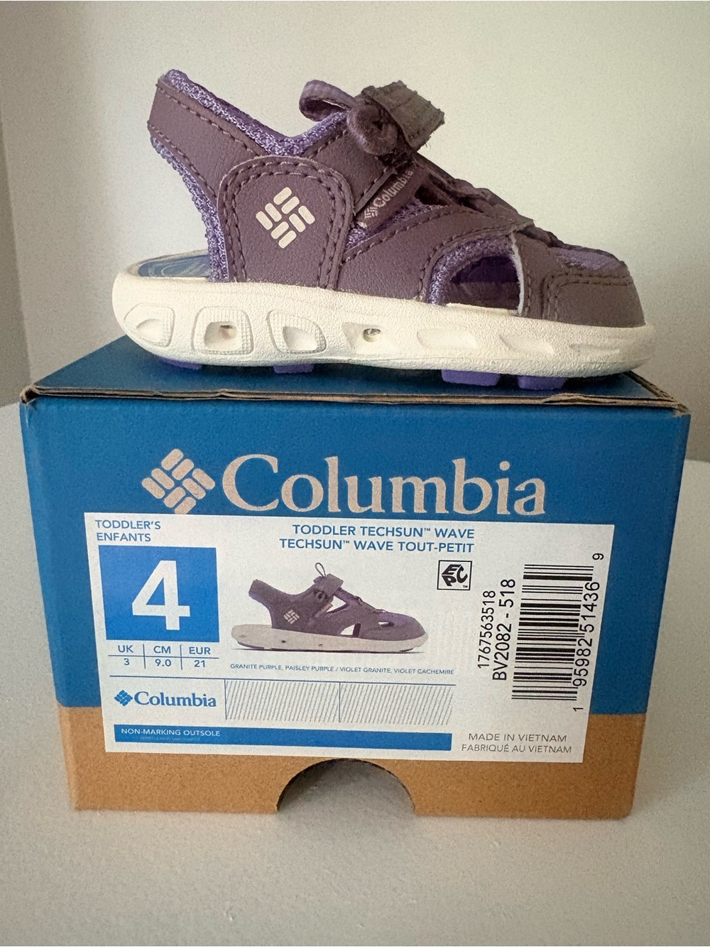 Columbia Kids Techsun Wave Sandal in Purple with White Sole